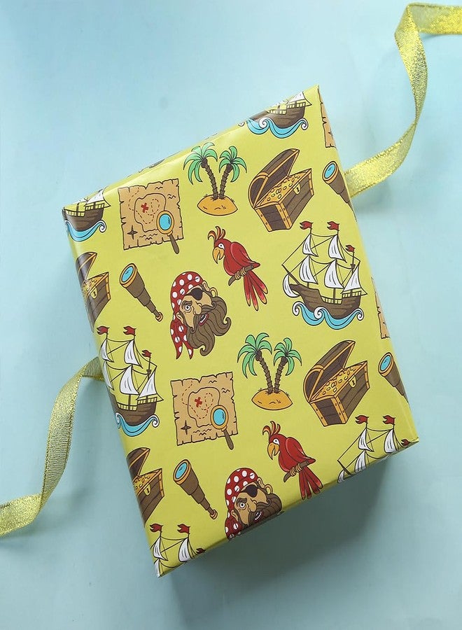 Geluode Birthday Wrapping Paper for Boys Girls Kids, Cool Pirates Treasure Ship Island Parrot Yellow Gift Wrap Paper for Birthday Party Baby Shower, 4 Sheets Folded Flat 20x28 Inches Per Sheet - Image 4